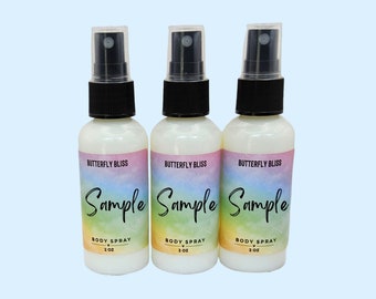 Body spray sample sets, mini body sprays, 2 oz body spray, sample body spray, body mist, body mist sample, party favors, bridal shower gift
