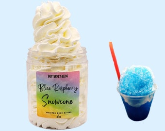 Manteca corporal de granizado de frambuesa azul, granizado con aroma a frambuesa azul, loción de verano, regalo de verano, regalo de cumpleaños, loción de manteca de karité para el cuidado de la piel.