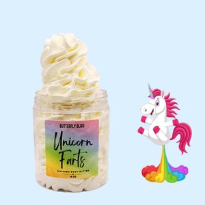 Unicorn Farts body butter in 4oz and 8oz