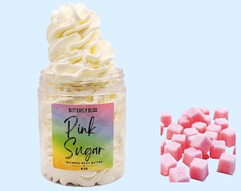 Beurre corporel au sucre rose | Sucre rose | Idée cadeau Saint-Valentin | Beurre corporel de barbe à papa | Lotion aux bonbons | Lotion au sucre | Lotion pour peau sèche