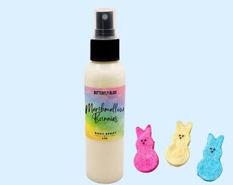 Spray corporal de conejitos de malvavisco / Bruma perfumada de malvavisco dulce y esponjosa / Aroma a crema de mantequilla de vainilla / Idea de regalo de Pascua / Spray de malvavisco