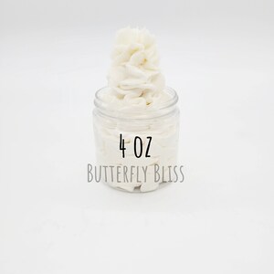 May include: A white jar of body butter with the text "4 oz BUTTERFLY BLISS" on the label.