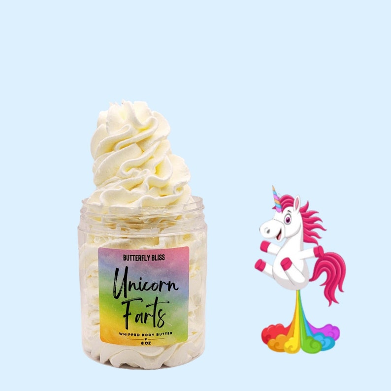 Unicorn Farts body butter in 4oz and 8oz