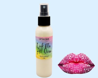 Spray corporal Lick Me All Over / Aroma a frambuesa, melón y cereza / Bruma floral afrutada / Spray corporal dulce y afrutado / Frambuesa, melón y jazmín
