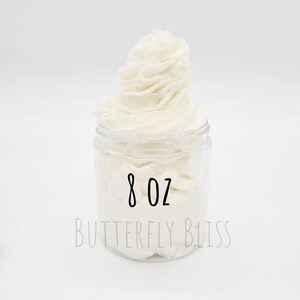 May include: A white whipped body butter in a clear glass jar with a white label that says "8 oz Butterfly Bliss".
