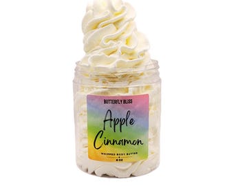 Äpple-kanel kroppssmör | Vispad höstdoftande fuktighetskräm | Mysig naturlig lotion | Handgjord hudvård | 115 ml och 237 ml | Höstgåva