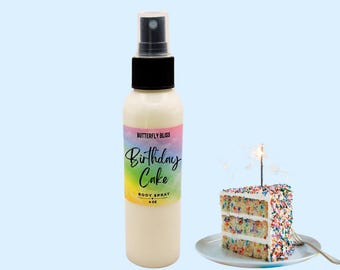 Spray corporal con aroma a pastel de cumpleaños / Bruma con aroma a glaseado de vainilla / Perfume dulce para glaseado / 113 ml, 236 ml, 473 ml / Regalo vegano sin alcohol para ella