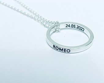Necklace in 925 silver with ring pendant with personalized engraving