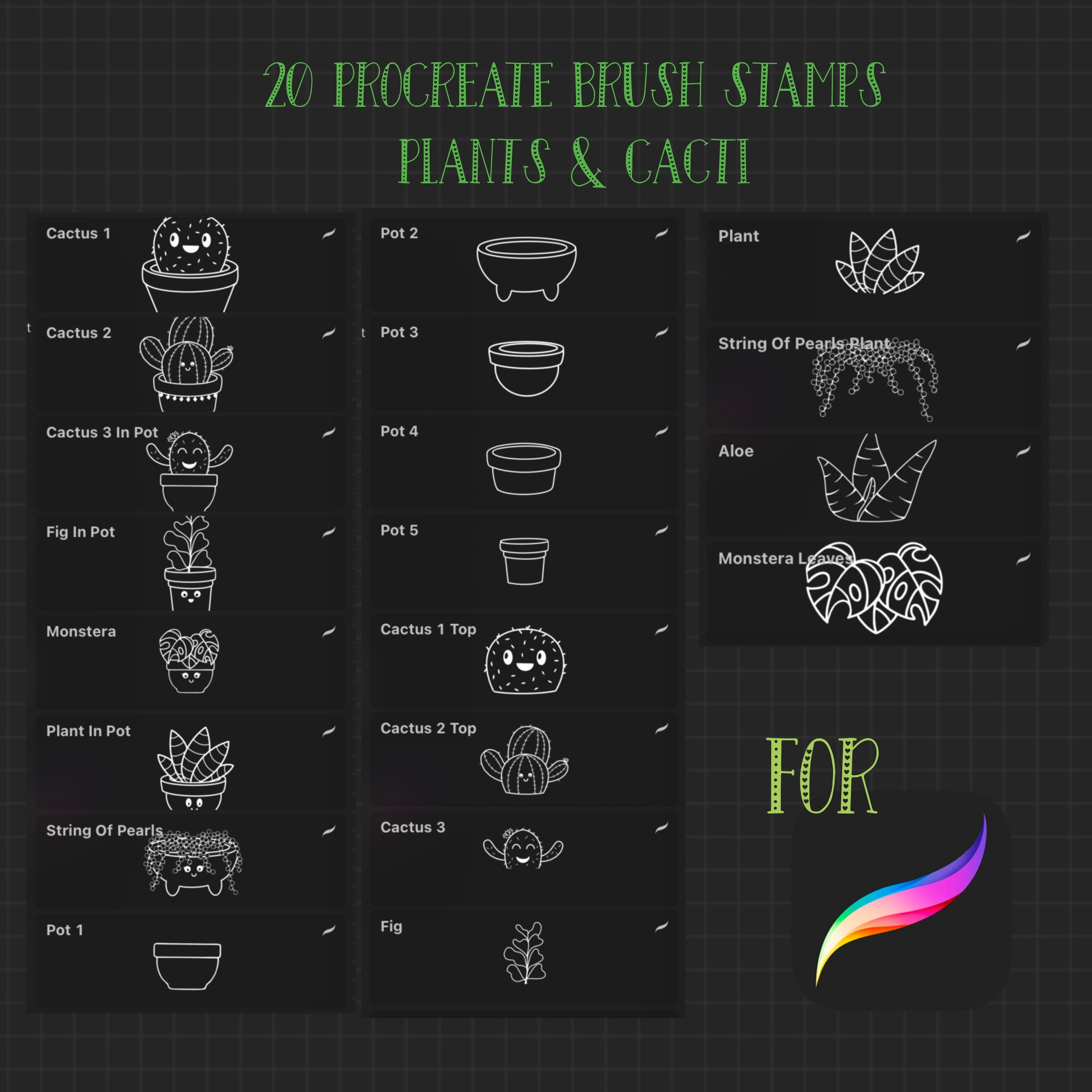 Procreate Plants and Cacti Brush Stamp Set: 20 Brush Stamps Instant ...