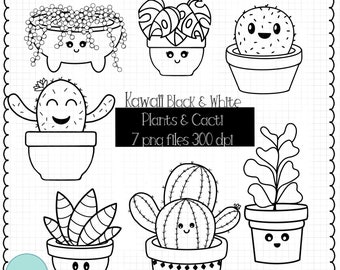 Kawaii Plants and Cacti- Colorful Clip Art Set of Cute Cacti, Fiddle ...