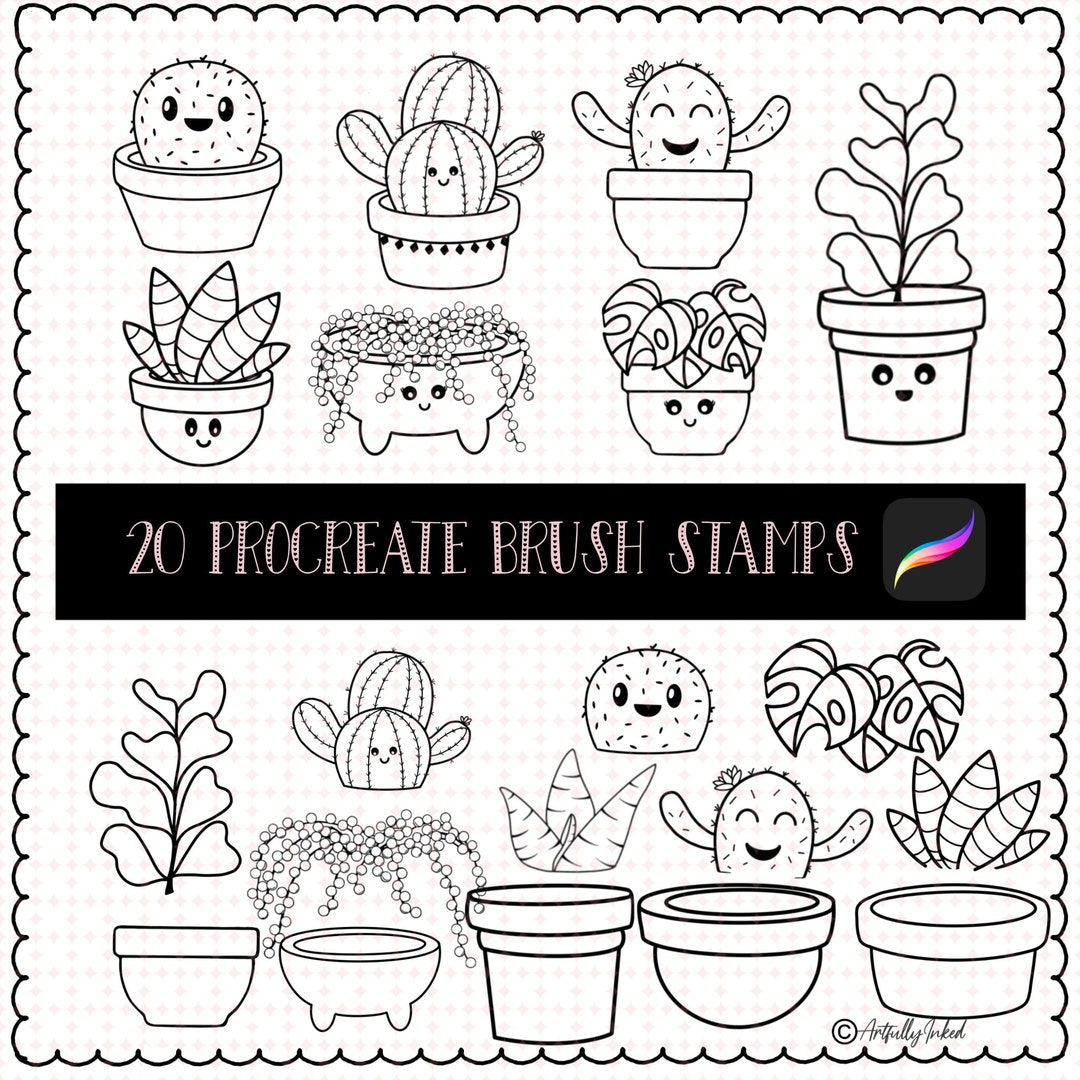 Procreate Plants and Cacti Brush Stamp Set: 20 Brush Stamps Instant ...