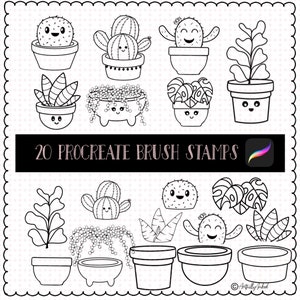 Procreate Plants and Cacti Brush Stamp Set: 20 brush stamps instant digital download