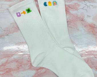Crew Cotton Socks with Lucky Charms for Women |  Grip Socks | St Patrick’s Day | Embroidered Socks | Lucky Charm Socks | Pilates Socks