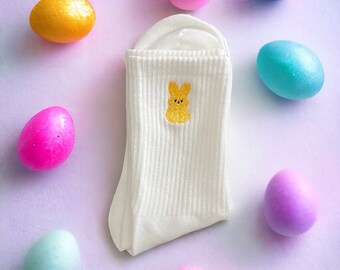 Crew Cotton Socks with Peeps for Women | Cotton Socks | Easter | Embroidered Socks | Peeps | Cute Boot Socks