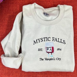 Mystic Falls Embroidered sweatshirt | Gift | Embroidery | TVD Crewneck | Damon | Stefan | Cute | Spooky Season | Vampire