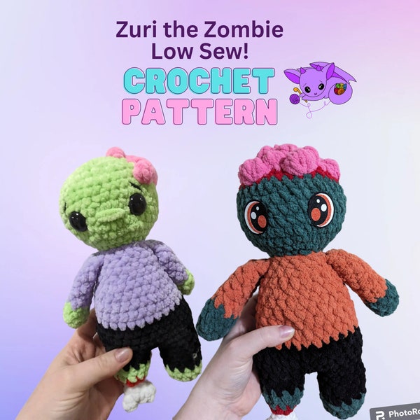 Zuri the Zombie, Low Sew Zombie Pattern, Crochet Zombie Pattern, zombie crochet pattern