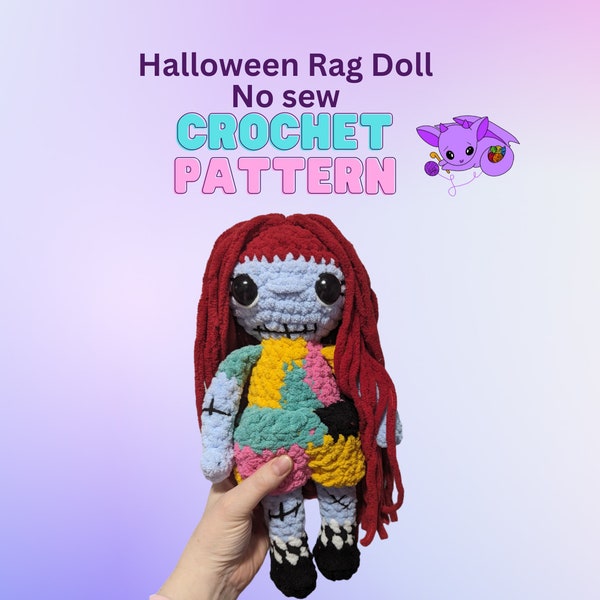 Halloween Rag Doll, Halloween Crochet Pattern, No sew crochet pattern