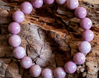 Natural Rhodonite Bracelet, 10mm Beads, Heart Chakra Stone, Pink Gemstone Beaded Bracelet 20cm