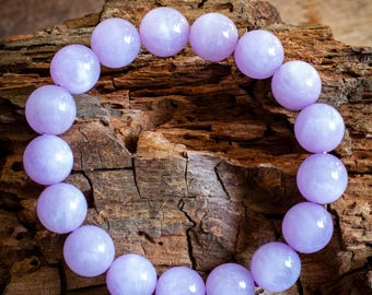 Kunzite Bracelet, 12mm Pink Lilac Gemstone Beads, Heart Chakra