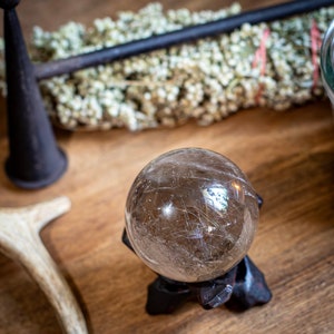 Rutilated Smoky Quartz Crystal Ball: Polished Healing Sphere (47mm, 148g)
