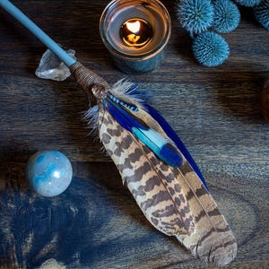 Smudge Feather Fan/ Rare feathers & garden quartz / Feather Fan for Smudging, Ceremony, Cleansing, Rituals
