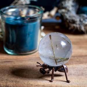 Gold Tourmaline Quartz Crystal Ball: Polished Healing Sphere (46mm, 142g)