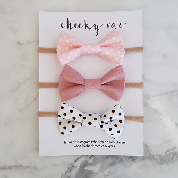 3 Pack Traditional fabric bow headbands, Baby headbands and accessories - Polka dot