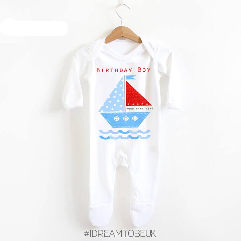 baby grow first birthday body suit personalised blue boat birthday boy Birthday baby vest sailing boat 1st birthday birthday gift
