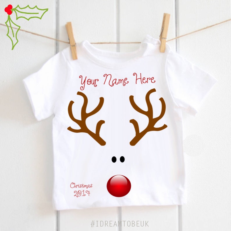 Personalised Xmas Outfit With Childs Name, Christmas Reindeer T-Shirt For Boys