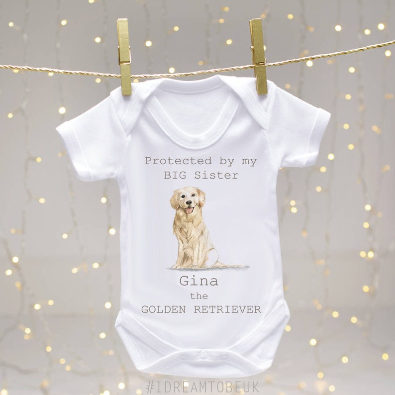 pregnancy reveal Golden Retriever personalised baby bodysuit dog sibling big brother baby announcement puppy dog bodysuit big sister