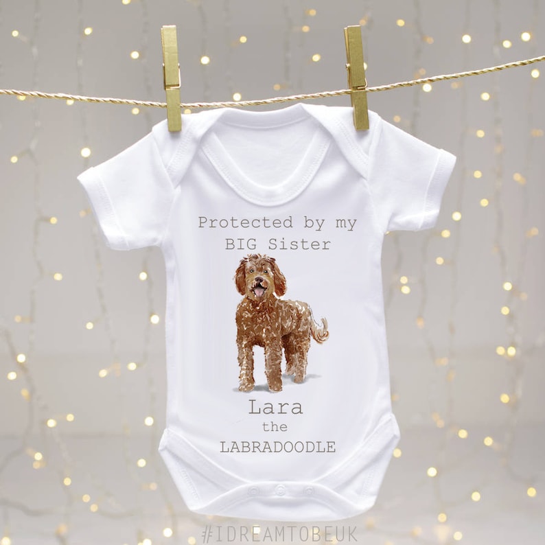 pregnancy reveal Golden Retriever personalised baby bodysuit dog sibling big brother baby announcement puppy dog bodysuit big sister