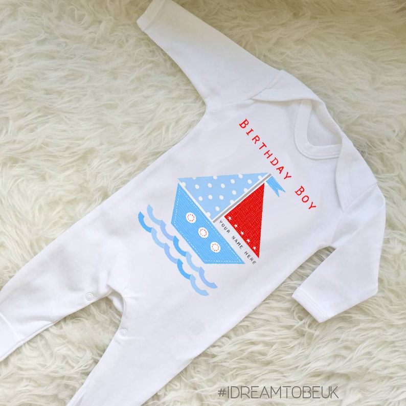 baby grow first birthday body suit personalised blue boat birthday boy Birthday baby vest sailing boat 1st birthday birthday gift