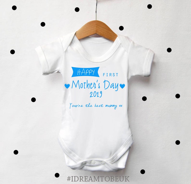 /'Happy Mothers Day /' boys gift 1st Personalised baby bodysuit vest babygrow