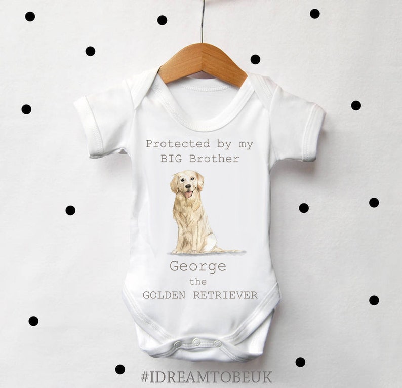 pregnancy reveal Golden Retriever personalised baby bodysuit dog sibling big brother baby announcement puppy dog bodysuit big sister