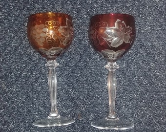 2 Bohemian Cut to Clear Hoch Wine Glasses