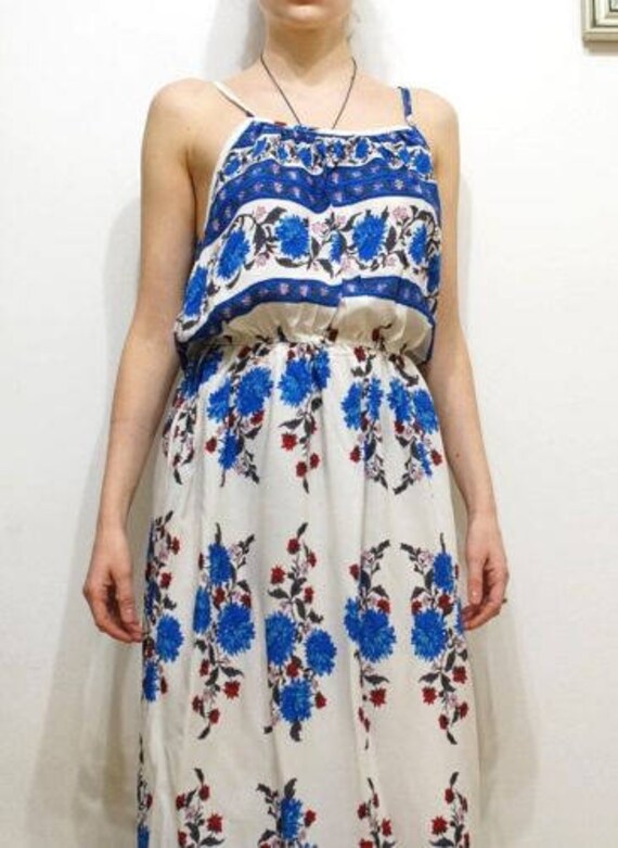 blue and white boho dress