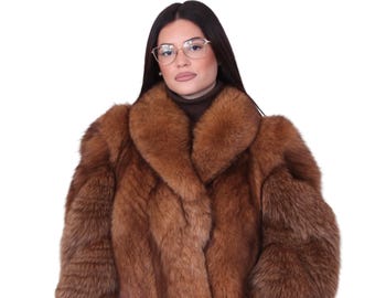 超豪華なブラウンフォックスファージャケット、大きな襟付き
