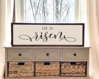 He is Risen sign, Easter home decor, Easter wall decor, Farmhouse style sign, Christian Easter decorations, Christian gifts for home