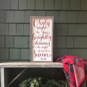 O Holy Night sign Christmas sign, Framed wood art, Christian wall art, Rustic Christmas decor