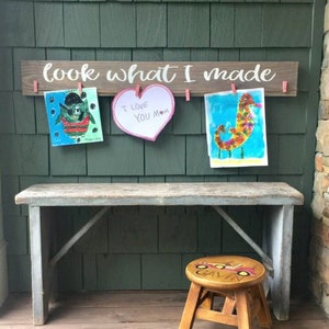 children&#39;s artwork display, Personalized Nursery art, Look what I made playroom display,  Wood craft art, gift for mom