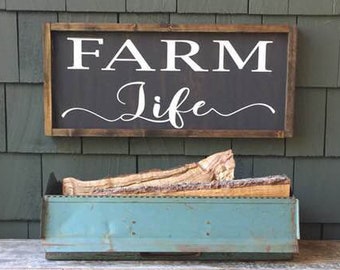 Farm Life sign, farmhouse sign for kitchen, Rustic decorations for home, Horse farm wall art