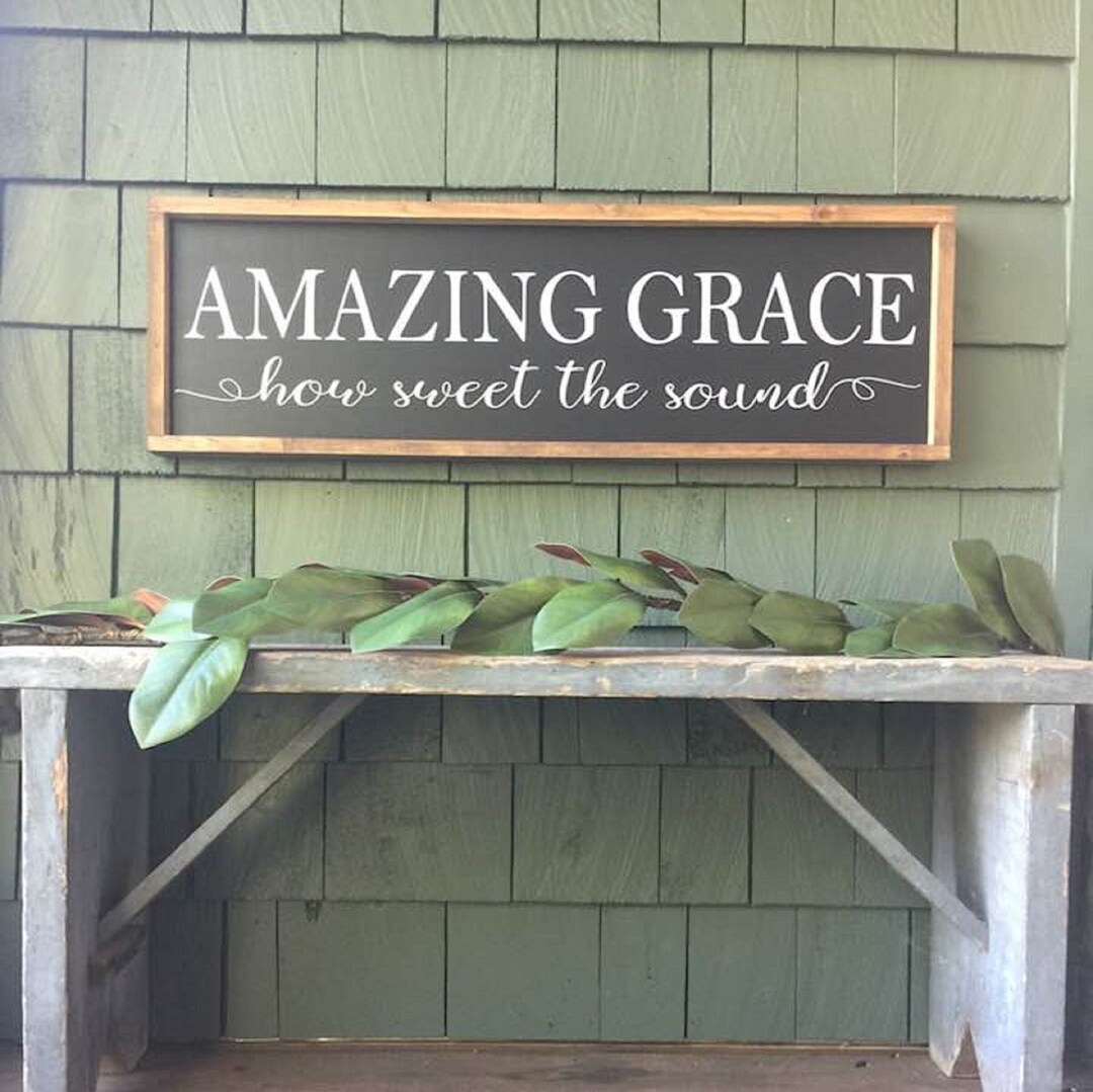 Amazing Grace With Watercolor Leaves Rustic Wood Wall Sign