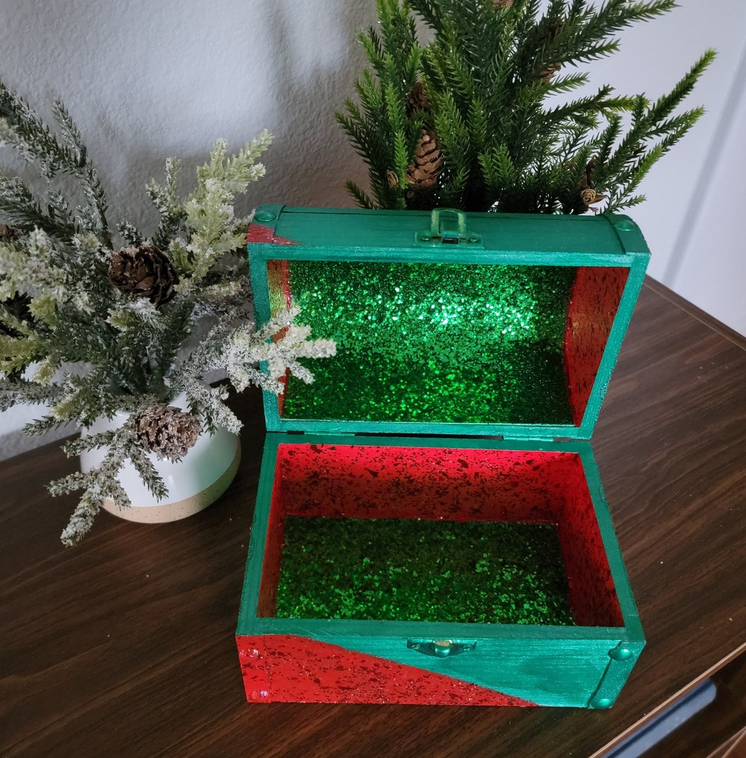 Green and Red Wood Treasure Chest - Perfect Birthday Gift and Keepsake ...