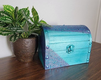 Mermaid Themed, Treasure Chest, Birthday Gift, Keepsake Box, Jewelry Box, Medium Sized Keepsake Box,  Handcrafted Wood Box