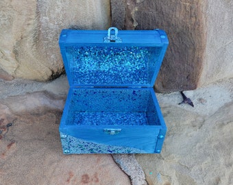 Mermaid Blue Treasure Chest: Handcrafted Wooden Keepsake Box
