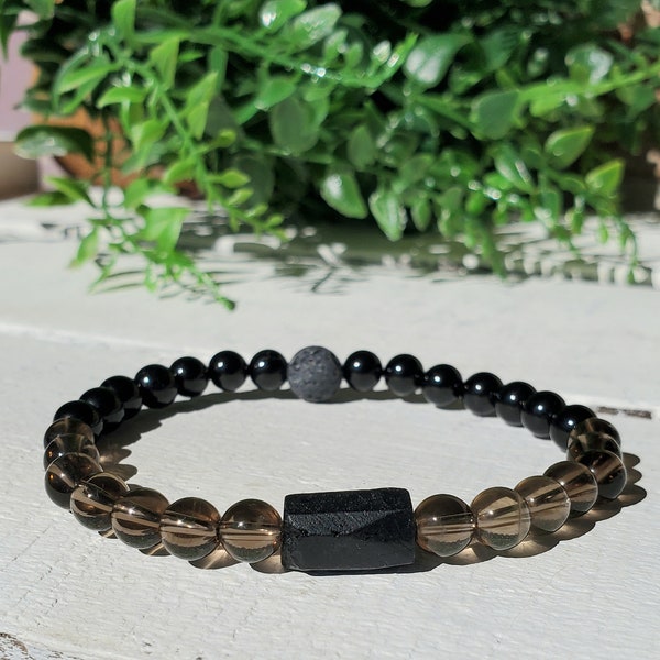 Protection and Grounding Bracelet, Smoky Quartz and Black Tourmaline Bracelet