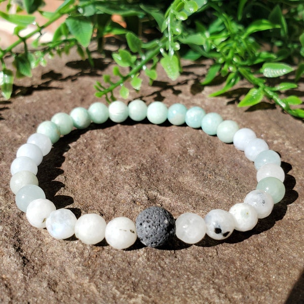 Water Element Bracelet, Zodiac Water Bracelet, Cancer•Scorpio•Pisces, Aquamarine, Rainbow moonstone, Amazonite