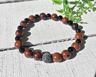 Mahogany Obsidian Bracelet, Mahogany Obsidian and Onyx Bracelet