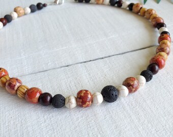 Wood and Lava Bead Necklace