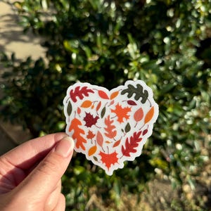 Fall Leaves Heart Waterproof And Dishwasher Safe Sticker Cute Autumn Thanksgiving Laptop Waterbottle Decal Inspirational